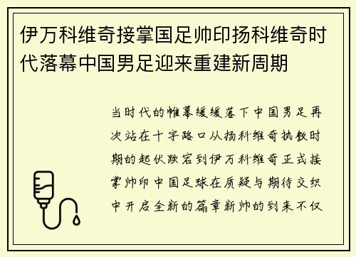 伊万科维奇接掌国足帅印扬科维奇时代落幕中国男足迎来重建新周期